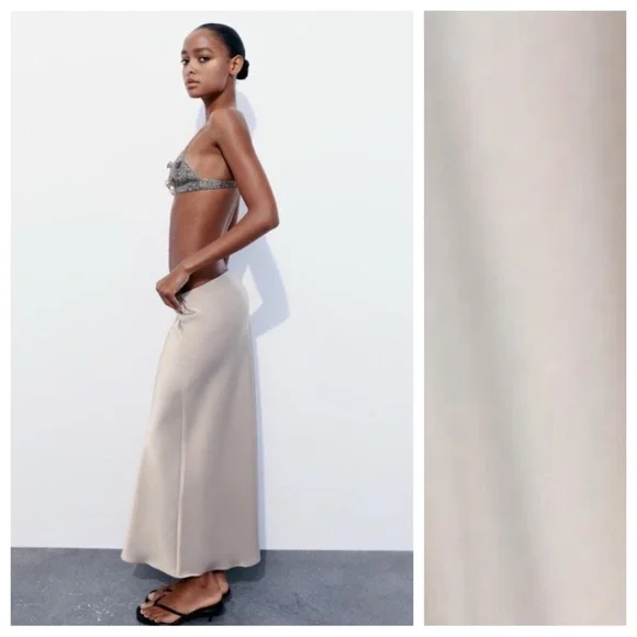 NWT. Zara Champagne Satin Effect Maxi Skirt. Size XS. - Picture 3 of 9
